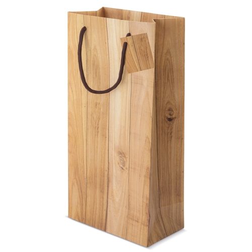 BOLSA PAPEL EFECTO MADERA 2 BOTELLAS «ABETO»10681