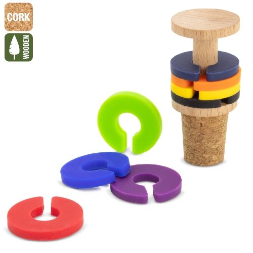 TAPÓN CORCHO Y MADERA CON ANILLAS IDENTIFICADORAS PARA COPAS “TRIANA”10875