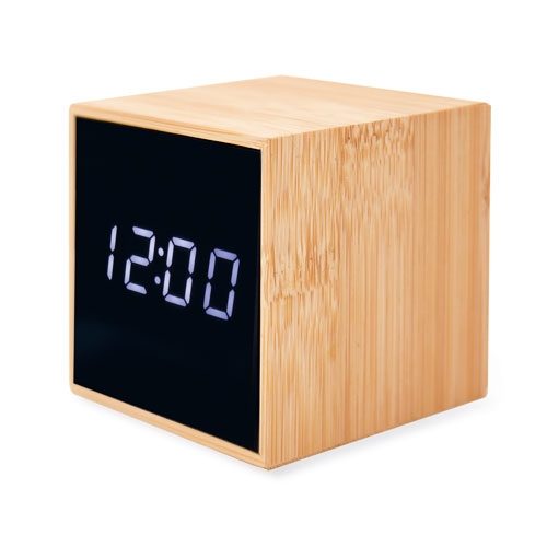 RELOJ DESPERTADOR BAMBU CON ALARMA Y TEMPERATURAZ-1718