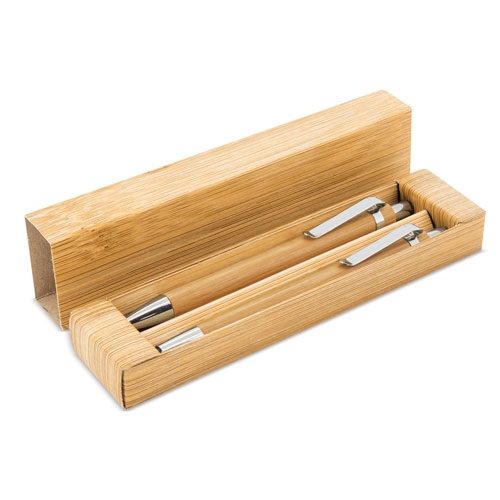 SET BOLIGRAFO Y PORTAMINAS BAMBU «ELASTIC»Z-579
